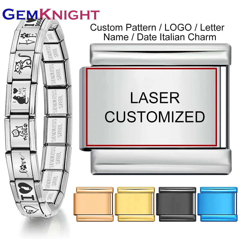 1pc Personalizzazione personalizzata Fascino italiano Incisione laser in acciaio inossidabile Nome Logo Modello Fai da te Accessori per gioielli