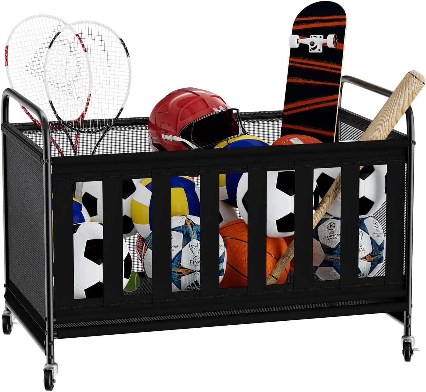 Ballroom with Wheels Large for Garage, Organize Sports Equipment Like Volleyball, Basketball, Football