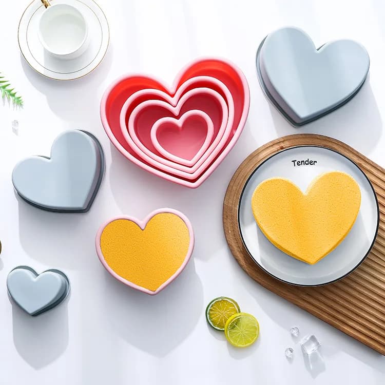Stampo in silicone a forma di cuore per torte, pane e toast, semplice, da 3, 5, 6, 8 pollici, per la cottura.