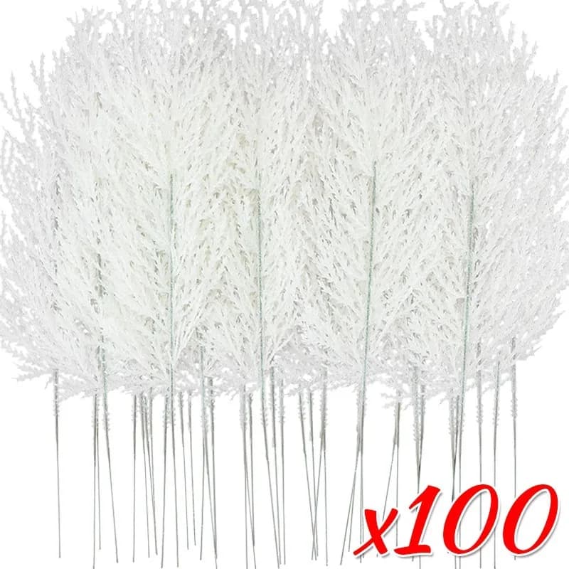 100/10 Pezzi Aghi di Pino Artificiali Bianchi, Decorazioni per Albero di Natale, Ghirlande Fai-da-Te, Decorazioni da Giardino, Piante per Feste di Capodanno