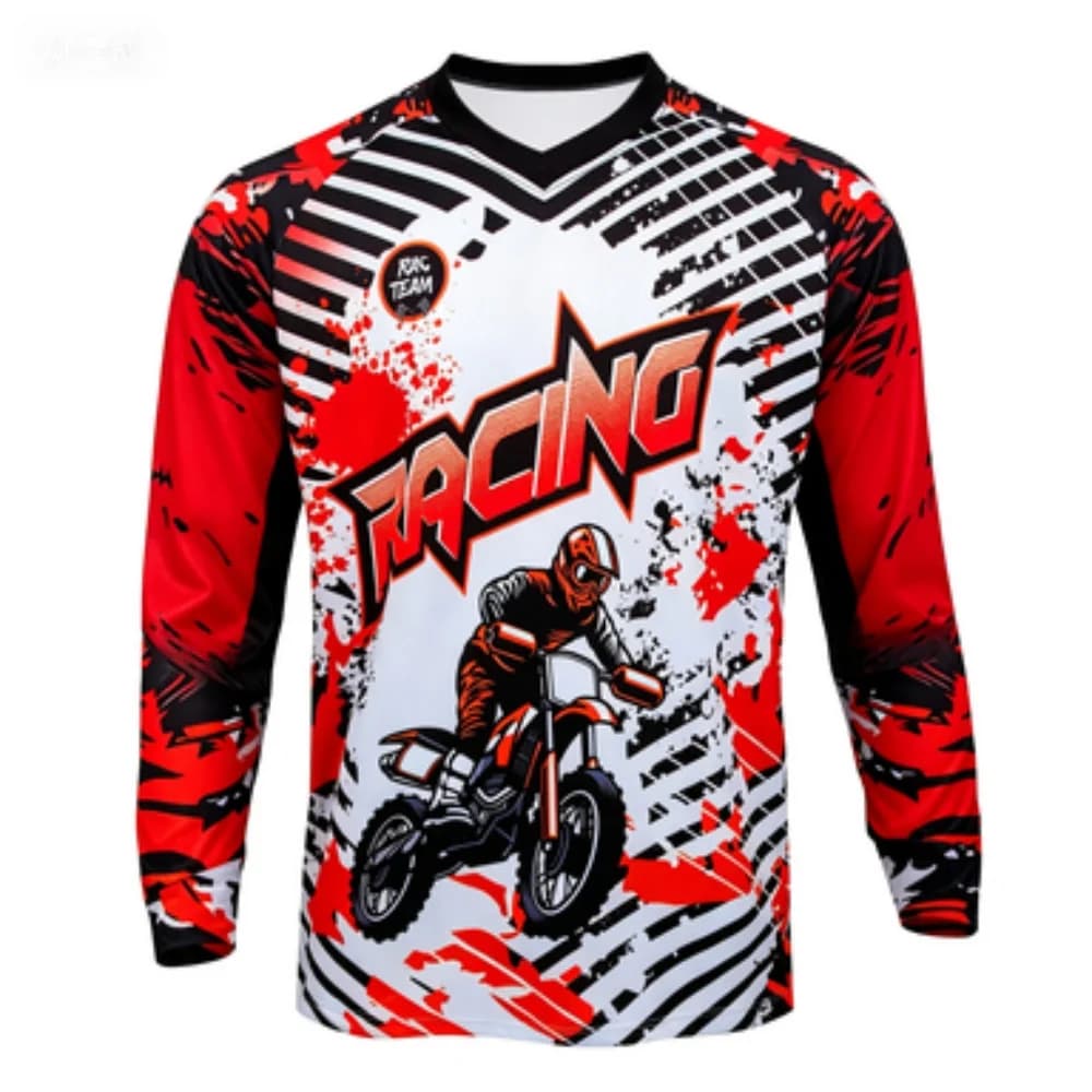 T-shirt sportiva da uomo a maniche lunghe con stampa moto, top casual alla moda per l'allenamento quotidiano, abbigliamento comodo e di tendenza
