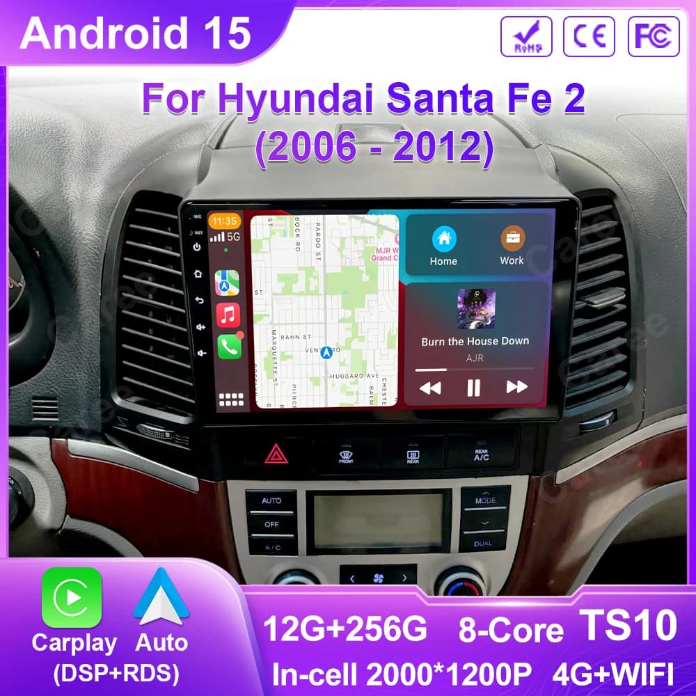 Android 15 Carplay Auto Per Hyundai Santa Fe 2 2006 2007 2008 2009 2010 2011 2012 Autoradio Lettore Multimediale Stereo 4G WIFI BT