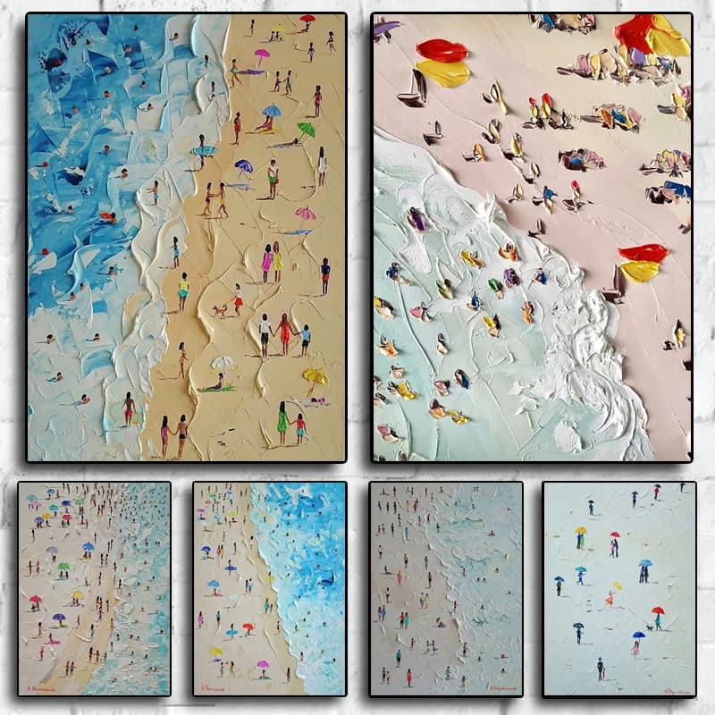 Summer Beach Seascape pittura a olio su tela Poster stampa Wall Art Pictures for Living Room Modern Decor Cuadros No Frame