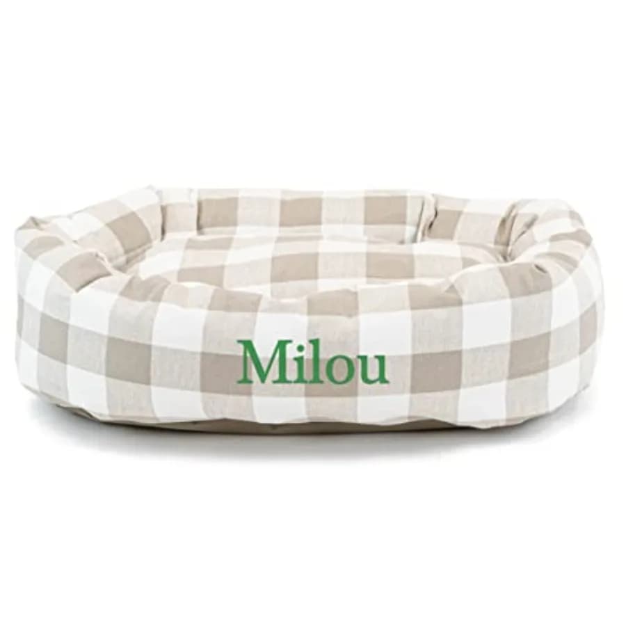 Cuccia per Cani Personalizzata Anderson Check a Forma di Bagel/Donut con Nome dell'Animale Ricamato in Vari Caratteri e Colori del Filo