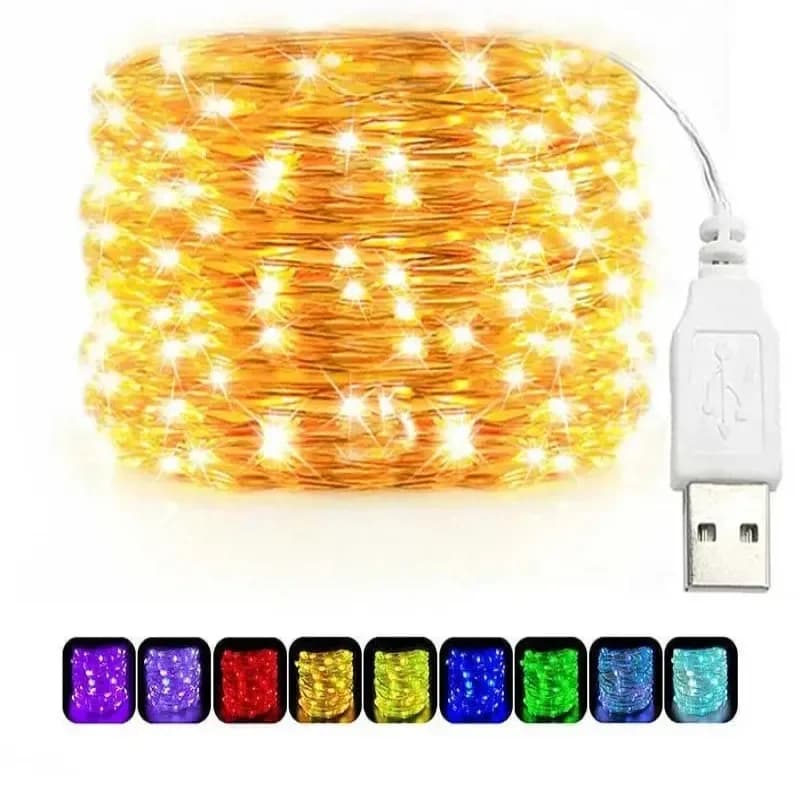 Luci a stringa LED USB Rame Filo d'argento Ghirlanda Luce Lucine a LED impermeabili per la decorazione esterna di nozze di Natale