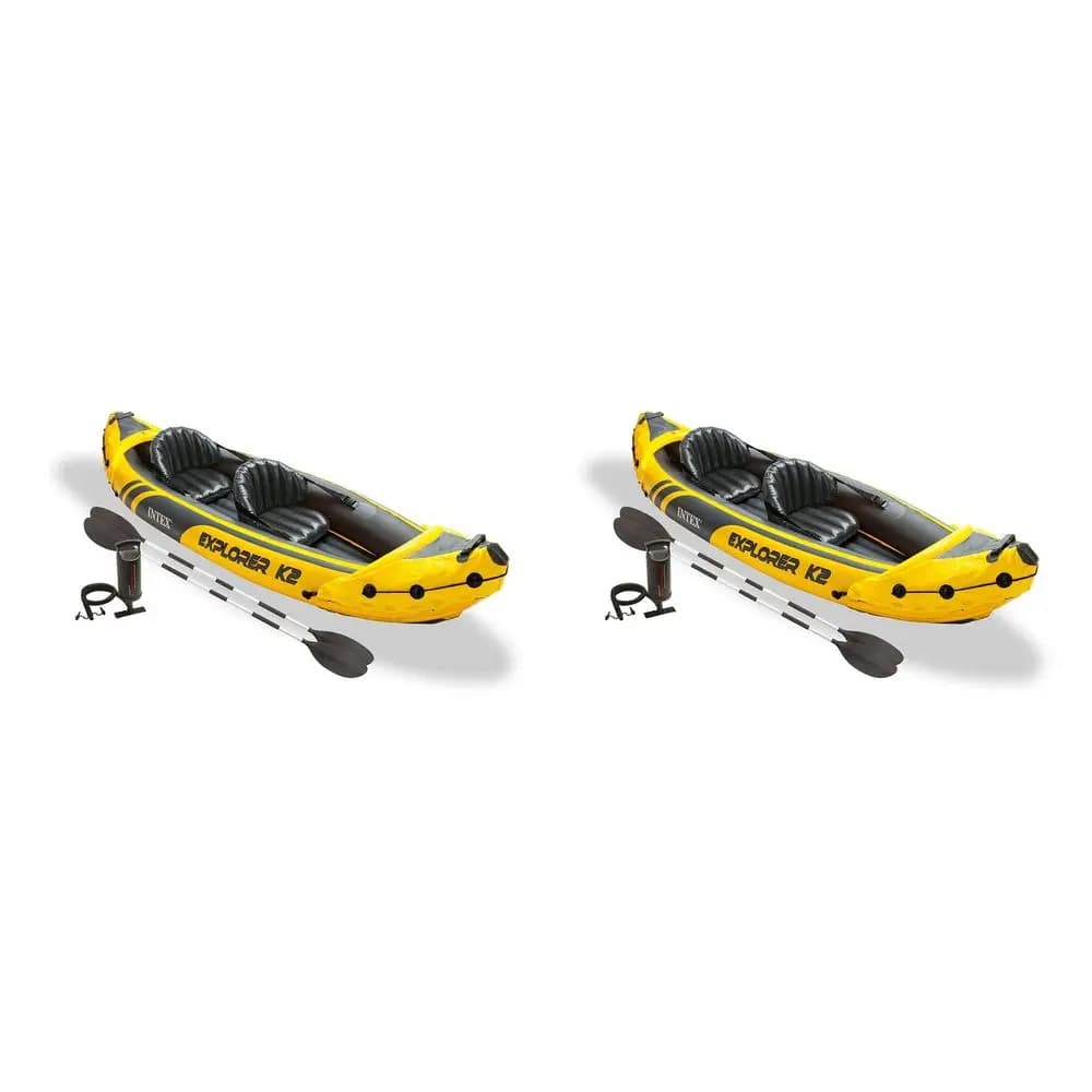 Set Kayak Gonfiabile Explorer K2 68307EP Deluxe 86 Pollici con Pagaie e Pompa ad Alta Efficienza, Sedili Regolabili con Schienale Rimovibile
