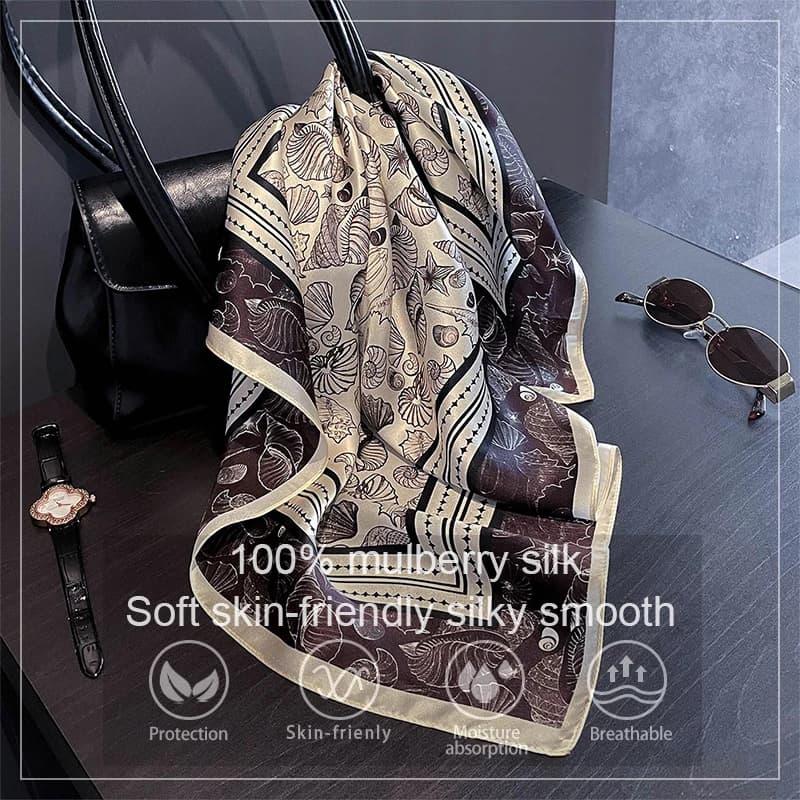 Luxury 100% Real Silk Scarf Women Spring Floral Bandana Shawl Lady Mulberry Silk Neckerchief Handkerchief Female Wrap 53cm