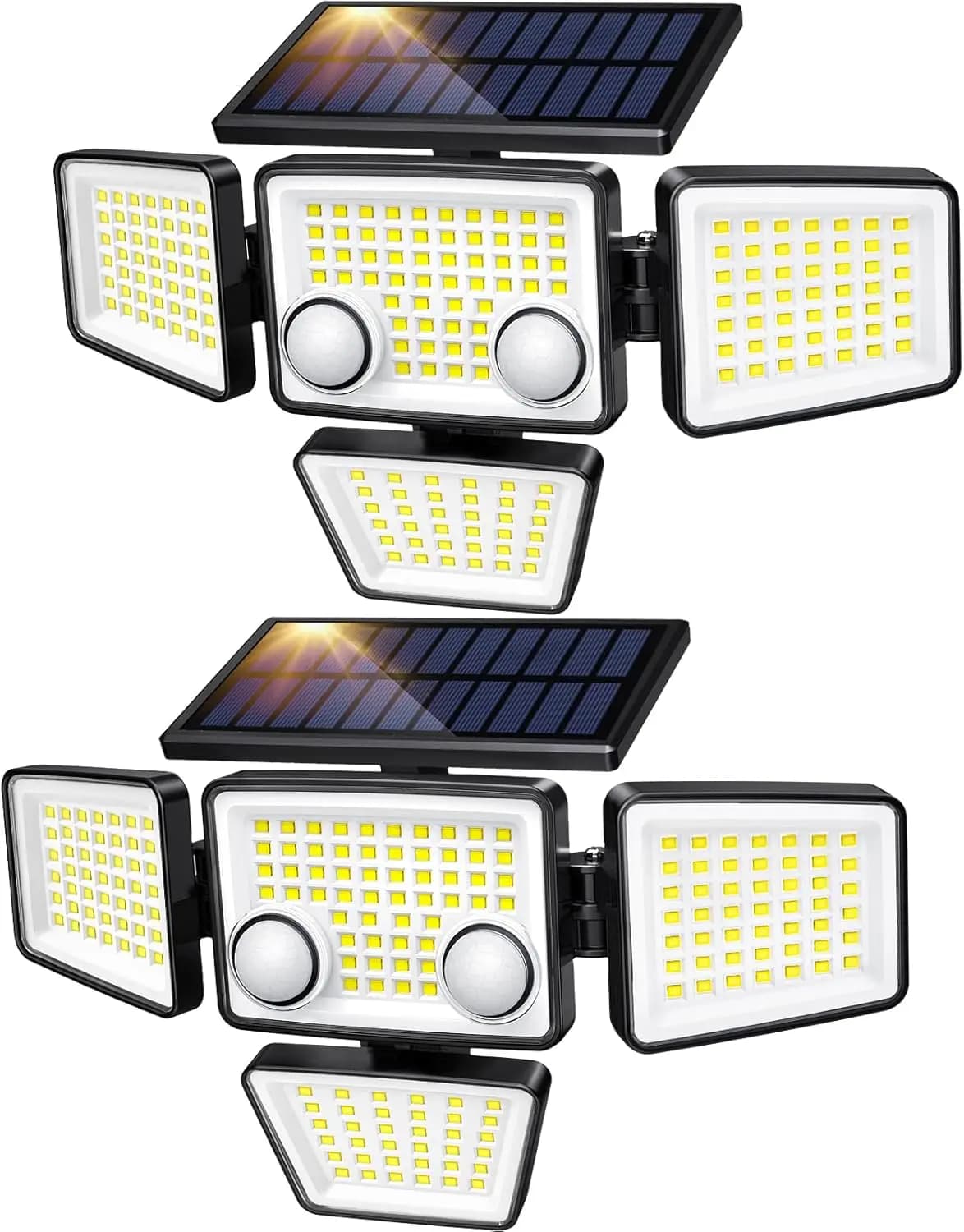 Luci Solari da Esterno - 3000LM LED con Sensore di Movimento, Impermeabili IP65, Facili da Installare, Luce di Sicurezza a 4 Teste per Giardino (Confezione da 2)