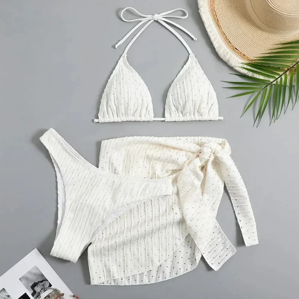 Set bikini con scollo all'americana a 3 pezzi da donna alla moda Costume da bagno sexy perizoma Costume da bagno estivo Cover Up Perizoma Costumi da bagno Biquini Brasileiro