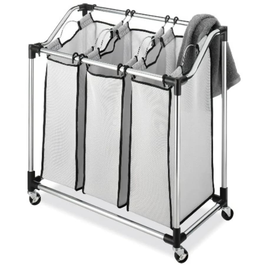 Organizzatore per Bucato in Cromo con Sacchetti in Rete di Schiuma per Casa, Dormitorio, Appartamento, Design Grigio Durevole, Leggero e Traspirante