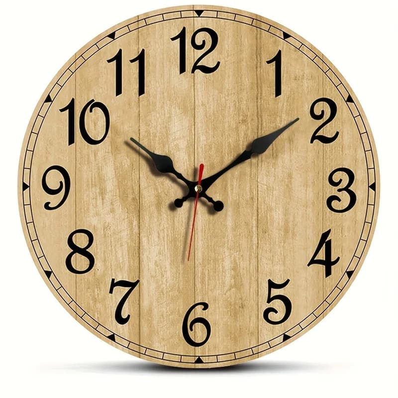 1Pc round clock, retro wood grain simple clock, simple rural retro decorative wall clock, silent quartz round wood clock, suitable for bedroom, living room, office, kitchen and bathroom, battery powered (excluding batteries)