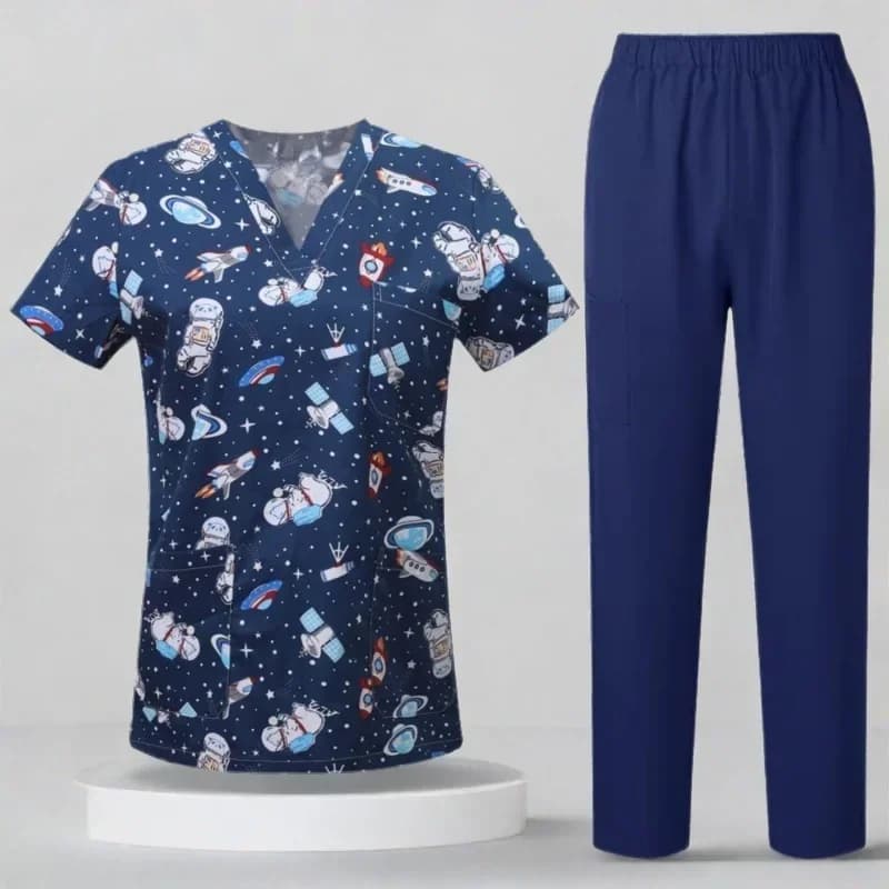 Uniforme SPA personalizzata a maniche corte Uniformi estetiche unisex Giacca in cotone stampato Top Abito chirurgico di moda Abbigliamento da lavoro veterinario