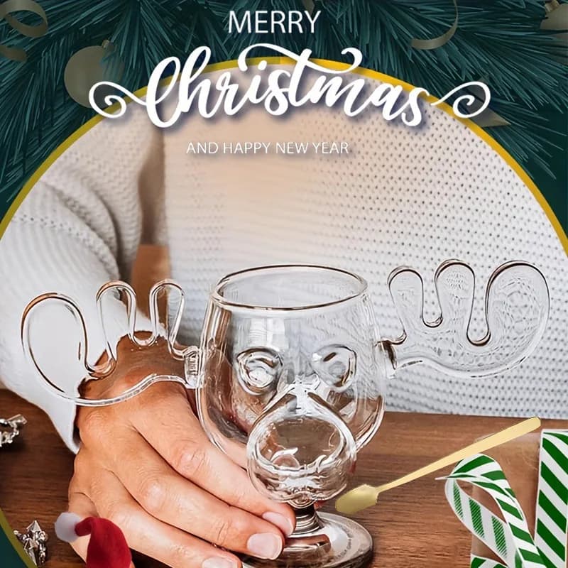 1 pz Bicchiere da Vino a Forma di Alce, Tazza per Cocktail e Succhi, Bicchiere a Forma di Renna per Vino, Birra, Acqua, Latte, Whisky, Bicchierini da Shot, Regalo di Natale