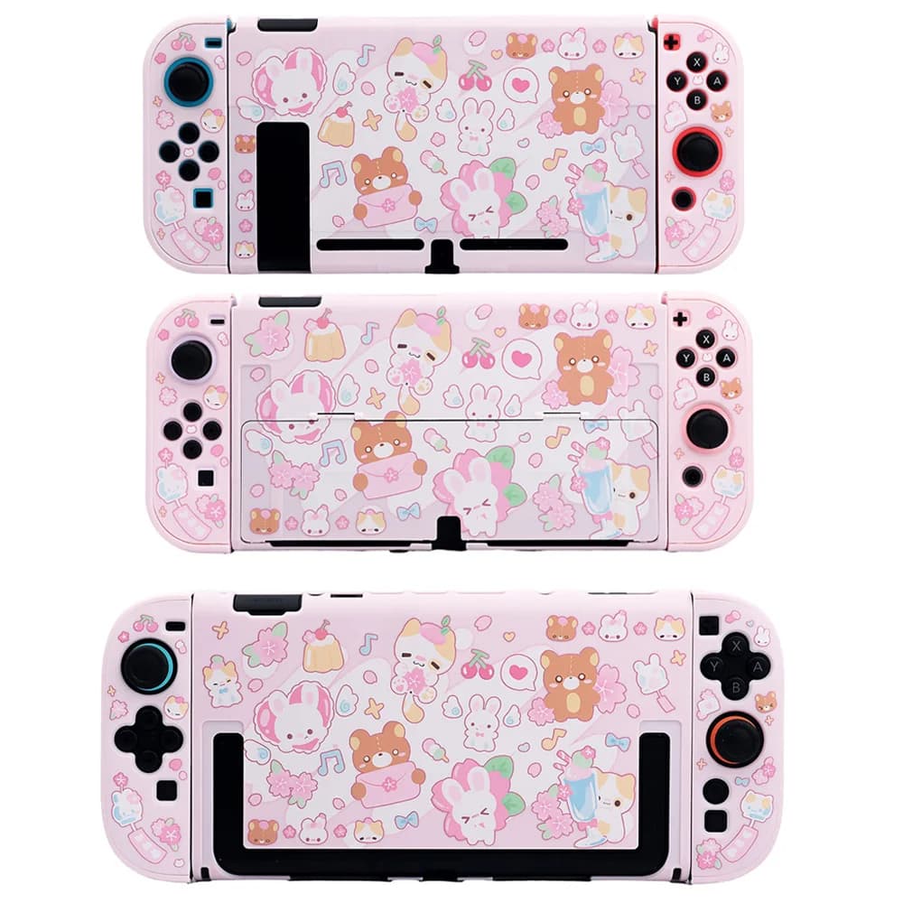 Custodia protettiva Sakura Bunny & Bear compatibile con Nintendo Switch / OLED / Switch 2 – Guscio rigido rosa staccabile
