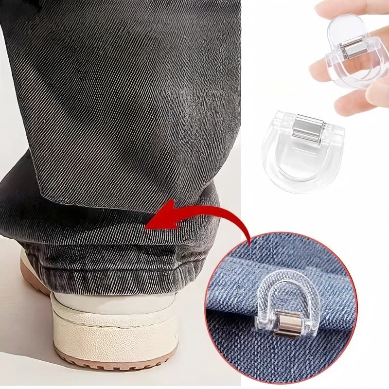 4pcsTransparent Invisible Seamless Pant Leg Clips-Adjustable anti-slip clamp，Suitable for jeans、Wide Leg Pants、Fabric cutting，St