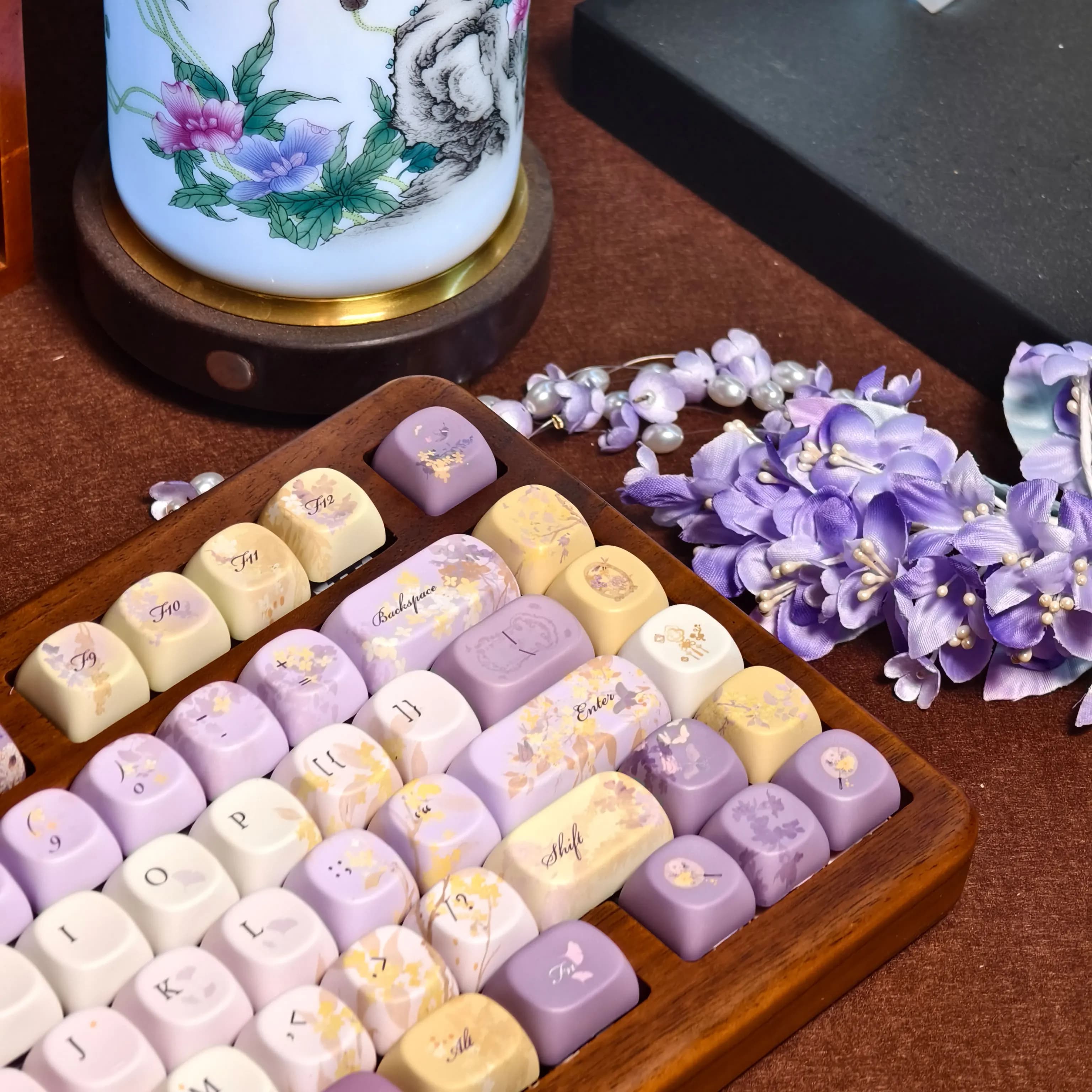 120 keys Osmanthus Keycaps Cherry Profile Cute Soul Retro Illumination Keycap DYE-SUB PBT Keycap for MX Mechanical Keyboard 60/61/68