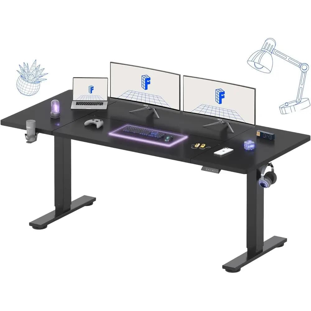Scrivania Elettrica Regolabile in Altezza 71x32 Pollici per Casa e Ufficio, Ampia Scrivania Componibile con Gestione Cavi e Organizer, Portabicchieri