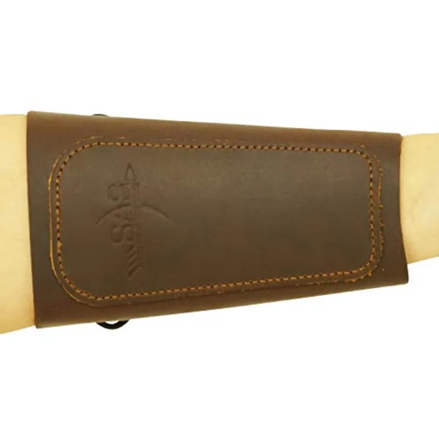 6.5" Traditional Brown Suede Leather Archery Arm Guard One Size with Cord Strap for Hunting Target Shootig Practice Bow Longbow