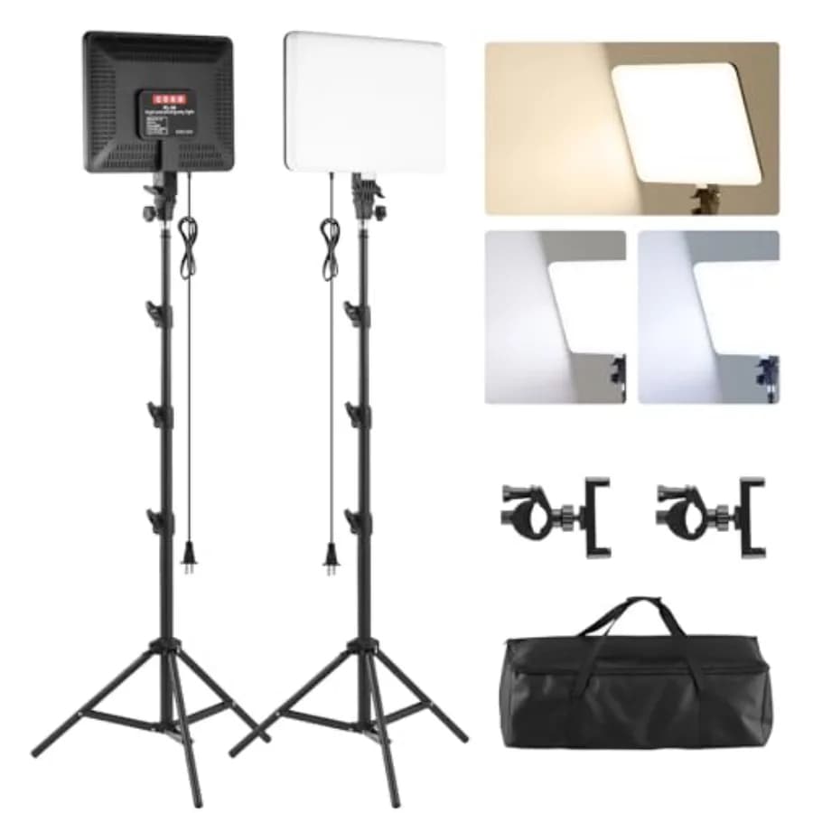 Kit di 2 Luci LED per Video, Luci da Studio da 14 Pollici 2700K-6500K con Treppiede da 180 cm, Kit di Illuminazione per Fotografia con Supporto per Telefono