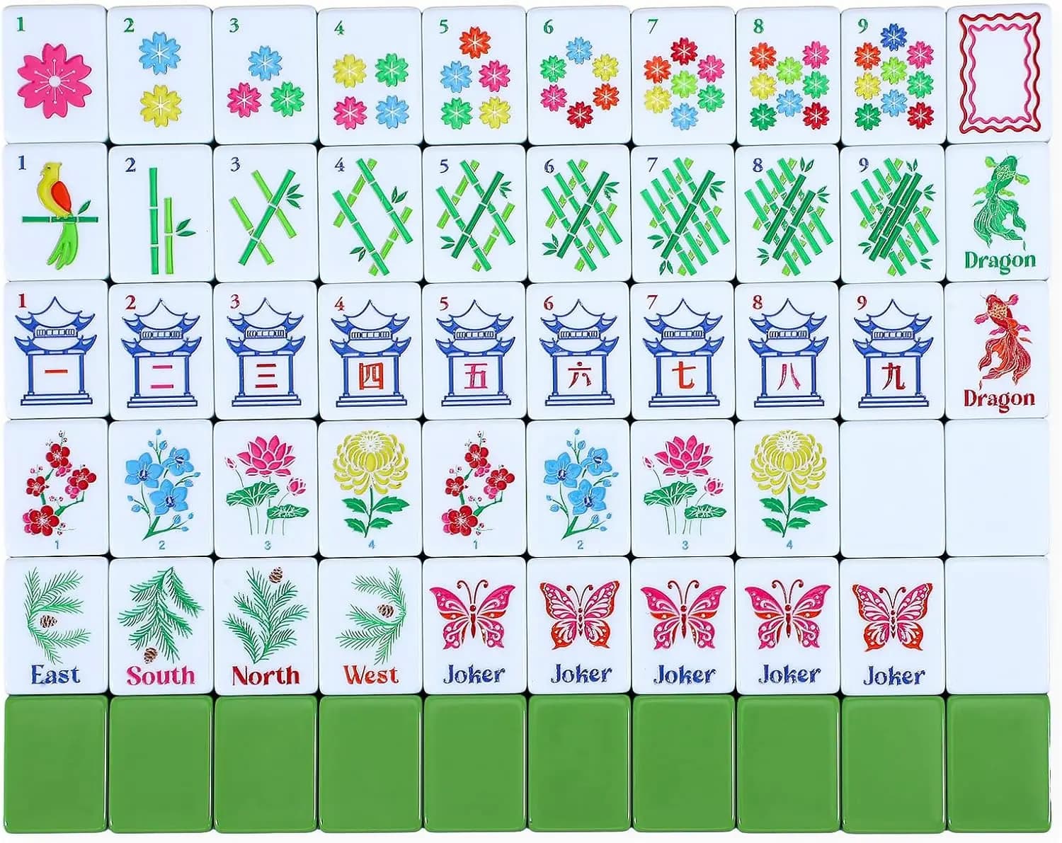 Set Mahjong Americano da 160 Pezzi, Tessere in Melamina Verde da 1,2 Pollici con Motivi Intagliati a Mano per Giochi da Tavolo