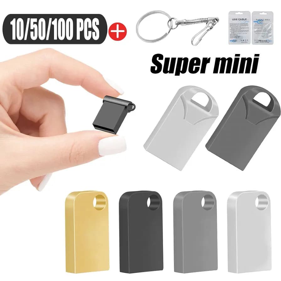 Mini Pendirve 10/50/100 pz/lotto 16GB USB2.0 Flash Drive Metallo Pen Drive Memory Stick 2GB Regali aziendali U Disco con Portachiavi