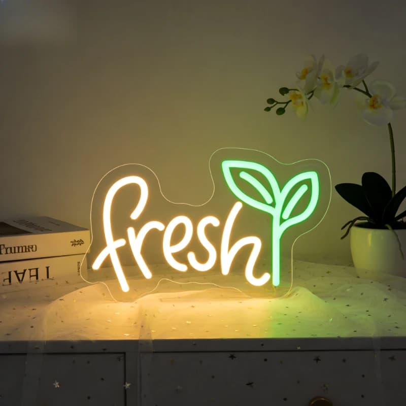 Insegna LED Neon Fresca con Germoglio Verde, Decorazione Naturale per Casa, Cucina, Camera da Letto, Soggiorno, Caffè, Illuminazione Artistica da Parete Vibrante, Regalo