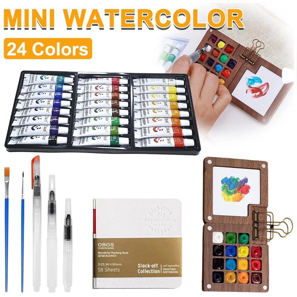 12/24colors Portable Watercolor Travel Art Set with Mini Palette & Compact - Upgraded Pocket Artist Watercolor Kit Suitable for Artists, Hobbyists, Journaling, Calligraphy, -the-