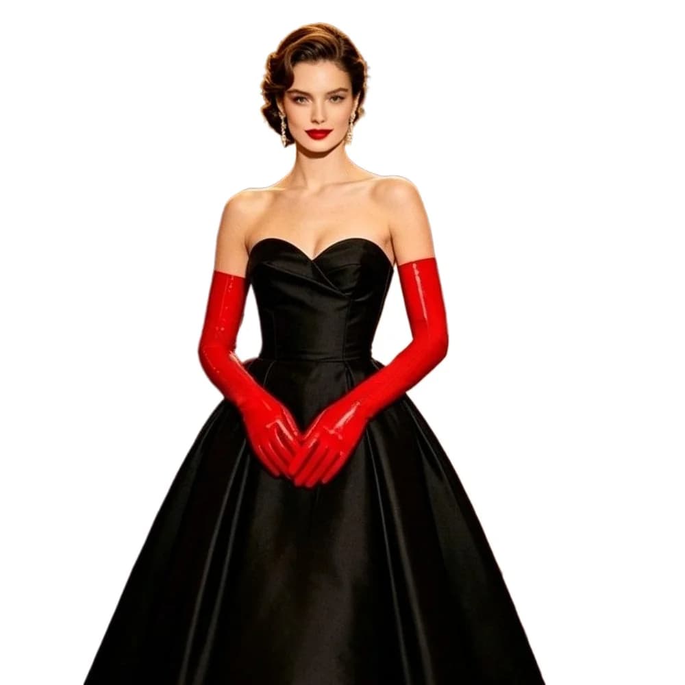 Guanti lunghi in lattice rosso lucido ed elastico per costume