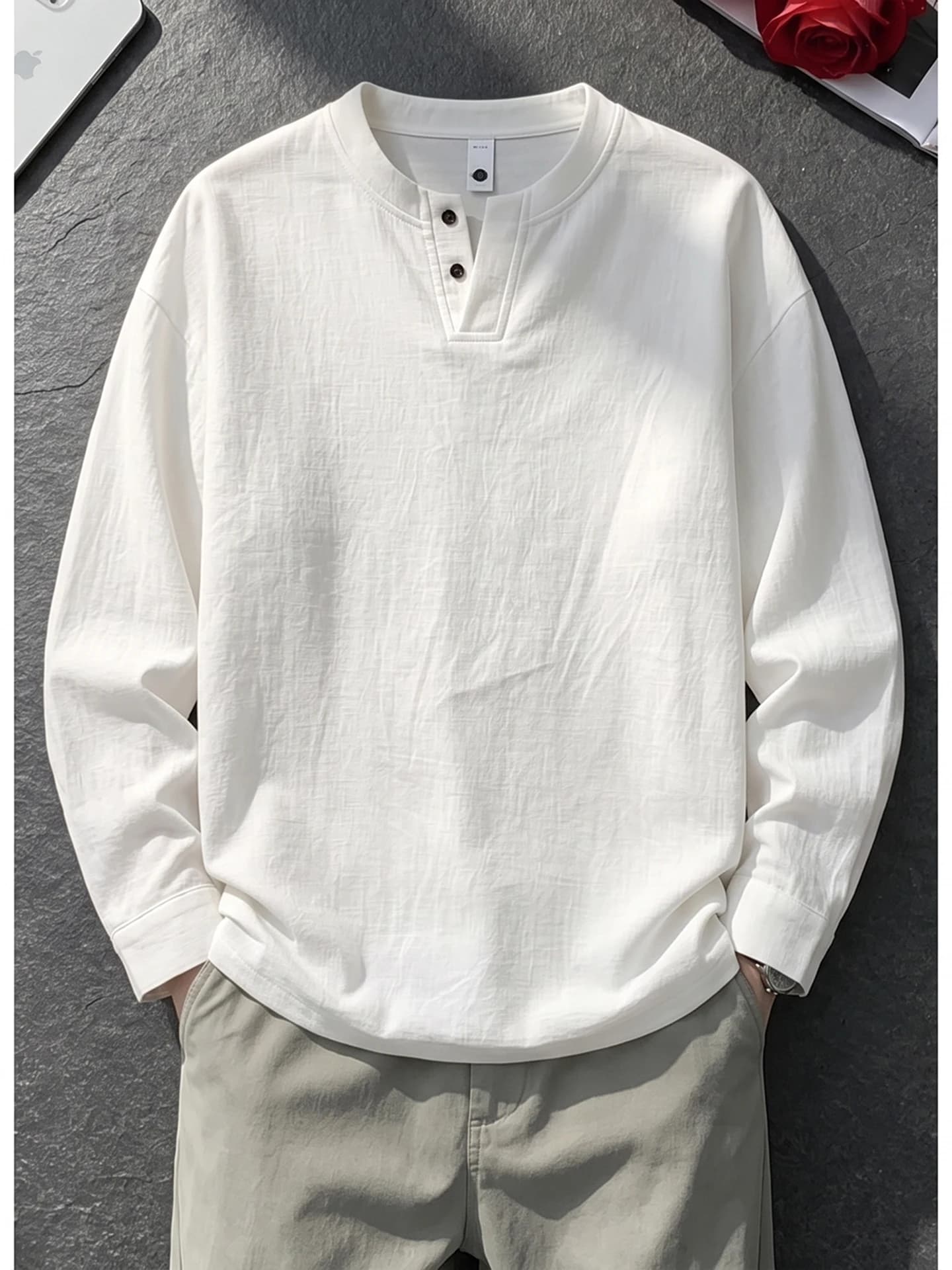 Lightweight Breathable Men's Long Sleeve Hoodie Linen Cotton Blend Soft Comfortable Loose Fit T-Shirt Cleanfit Style Autumn Wear
