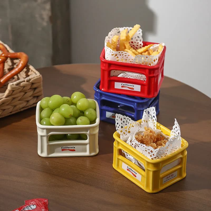 Household Fruit Bowl Ceramic High-value Snack Bowl Living Room Coffee Shop Snack Basket Popcorn and French Fries Bowl