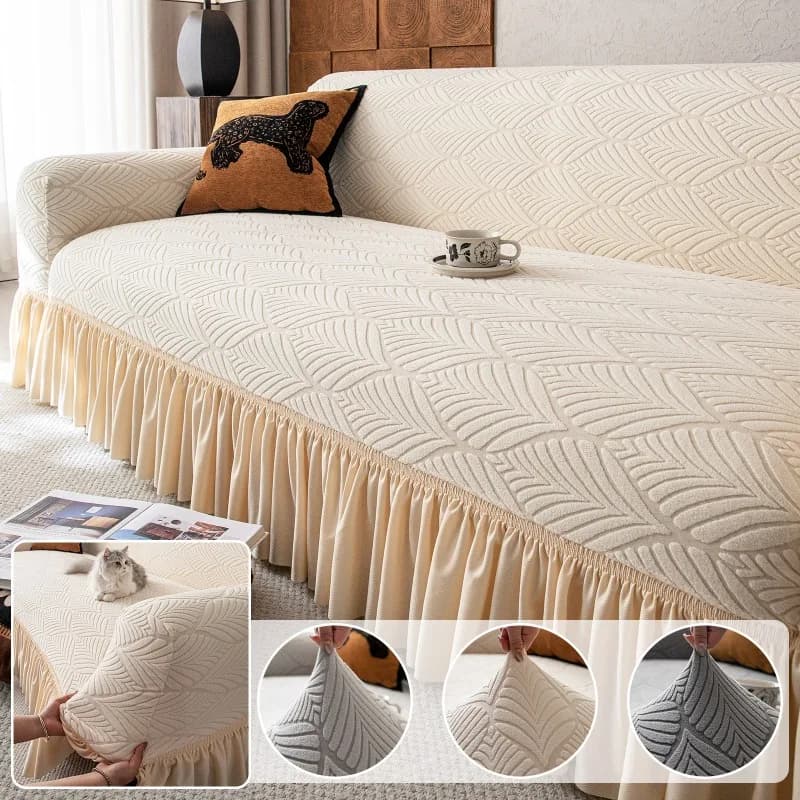 Adjustable Elastic Sofa Cover with Skirt Armchair Protector Corner L Shape Leaves Slipcovers Couch Covers 1/2/3/4/5 Seater