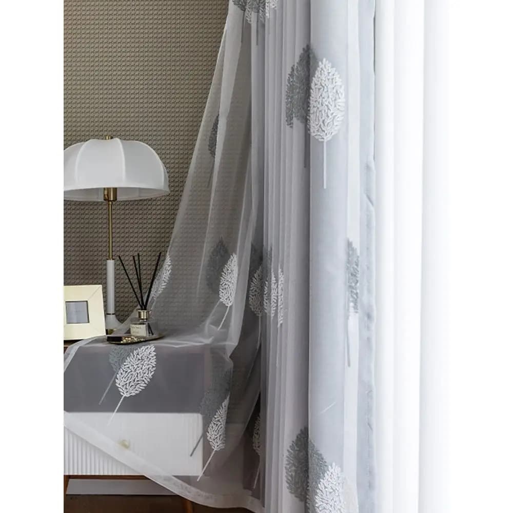 Single Panel Curtain, Nordic Leaf Embroidered Doublelayer Single Panel Blackout Curtain For Bedroom And Living Room