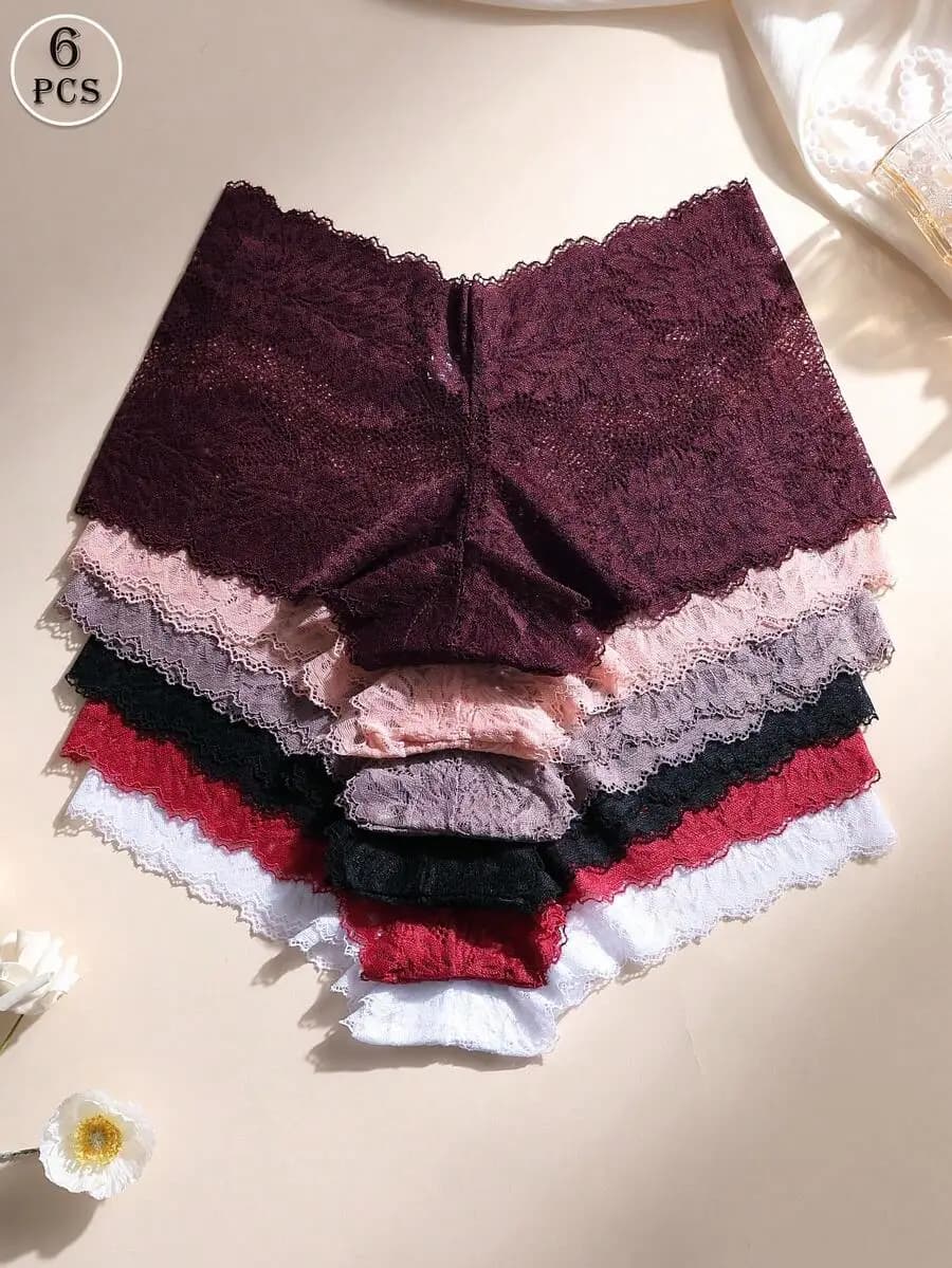 Confezione da 6 slip senza cuciture con finiture in pizzo da donna: vita snellente, effetto push-up, morbidi, elasticizzati e traspiranti per tutti i giorni, yoga