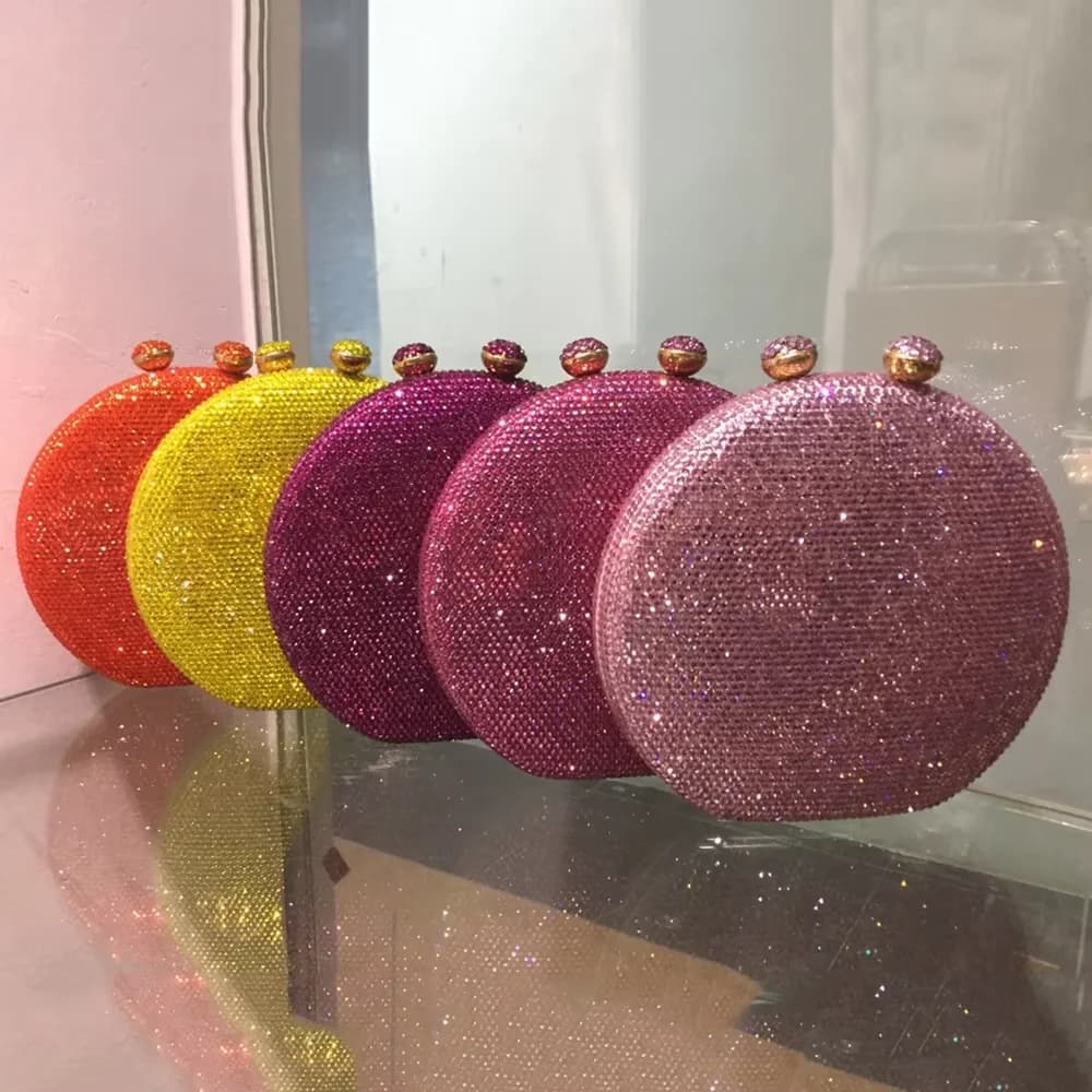 Borsa da Sera con Cristalli Bianchi per Donna, Pochette Femminile con Diamanti Neri/Argento, Borsetta a Tracolla per Feste e Telefono