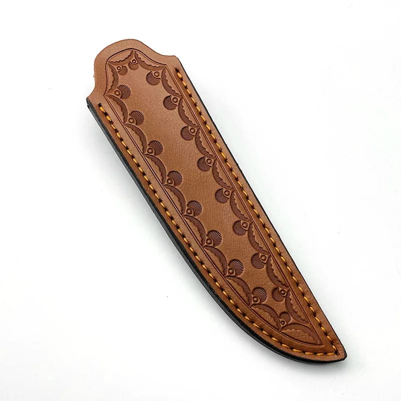 Cow Leather Straight Knife Scabbard With Carved Pattern Belt Wear Storage Pouch For Outdoor Carry