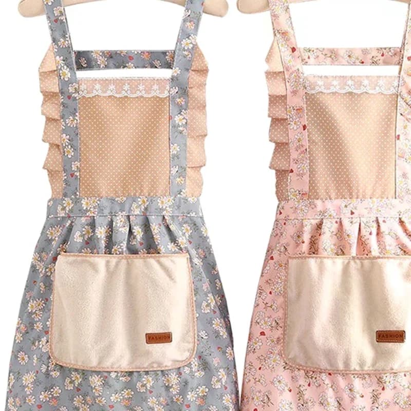 Grembiule da cucina in tela di cotone floreale per donna, antiolio, con tasche e cintura regolabile in vita, impermeabile, senza maniche.