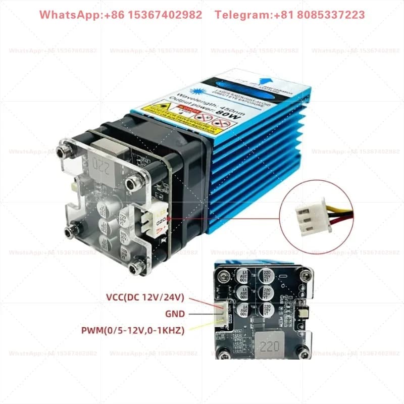 80W High Power 450nm Blue Light Laser Module Laser Head Professional Unit for Engraving