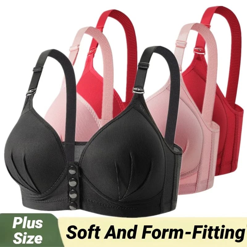 New Large Size Front Buckle Sexy Push Up Women'S Bra Adjustable Thin Cup Breathable Comfortable Middle-Aged Mom Ladies Wire-Free