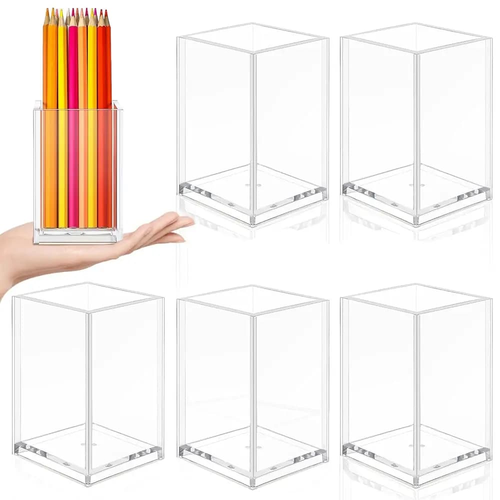 Set di 6 Portapenne in Acrilico Trasparente, Porta Pennelli da Trucco, Organizzatore da Scrivania, Accessori Goth, Organizer Quadrato per Cancelleria, Trasparente
