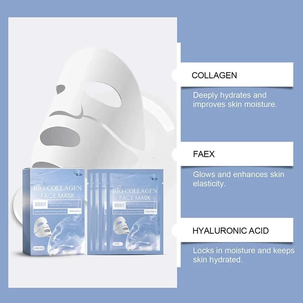 Maschera BioCollagen: Riduce i pori, idratazione profonda, antirughe, attenua le linee sottili, collagene idrolizzato, maschera in tessuto con collagene solubile