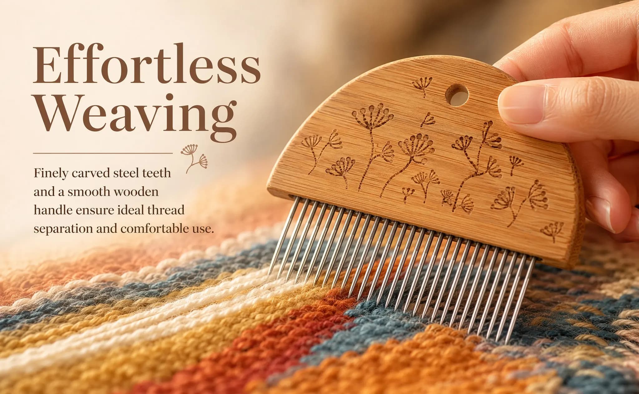 1Set Handloom Weaving Kit Bamboo Comb Steel Crochet Hook Needle for Tapestry Art DIY Craft Projects Loom Tools Wooden Knitting
