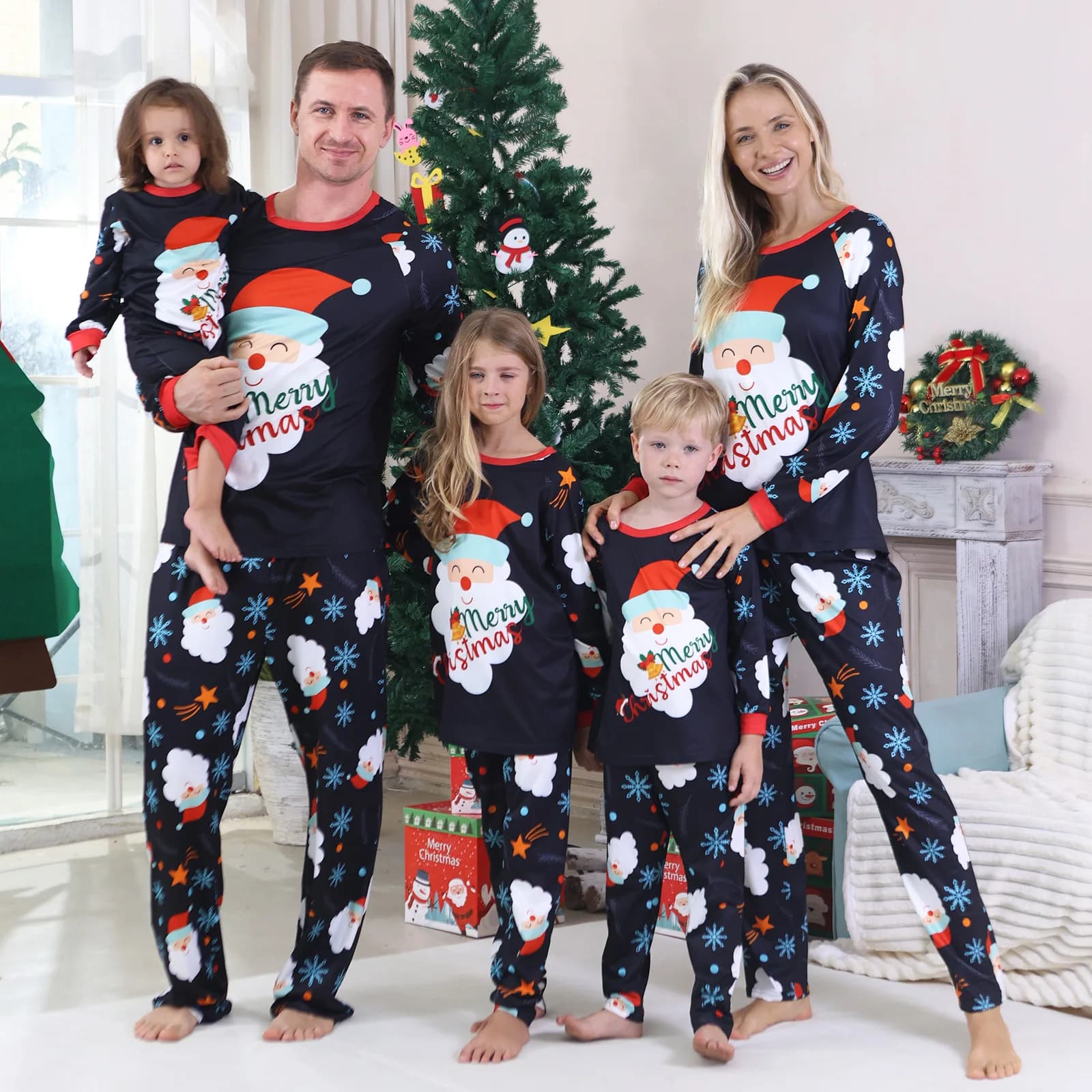 Set pigiama di buon Natale con stampa di Babbo Natale, completo coordinato per la famiglia, carino, sciolto, genitore-figlio, completo da 2 pezzi, pagliaccetto per bambini, look natalizio