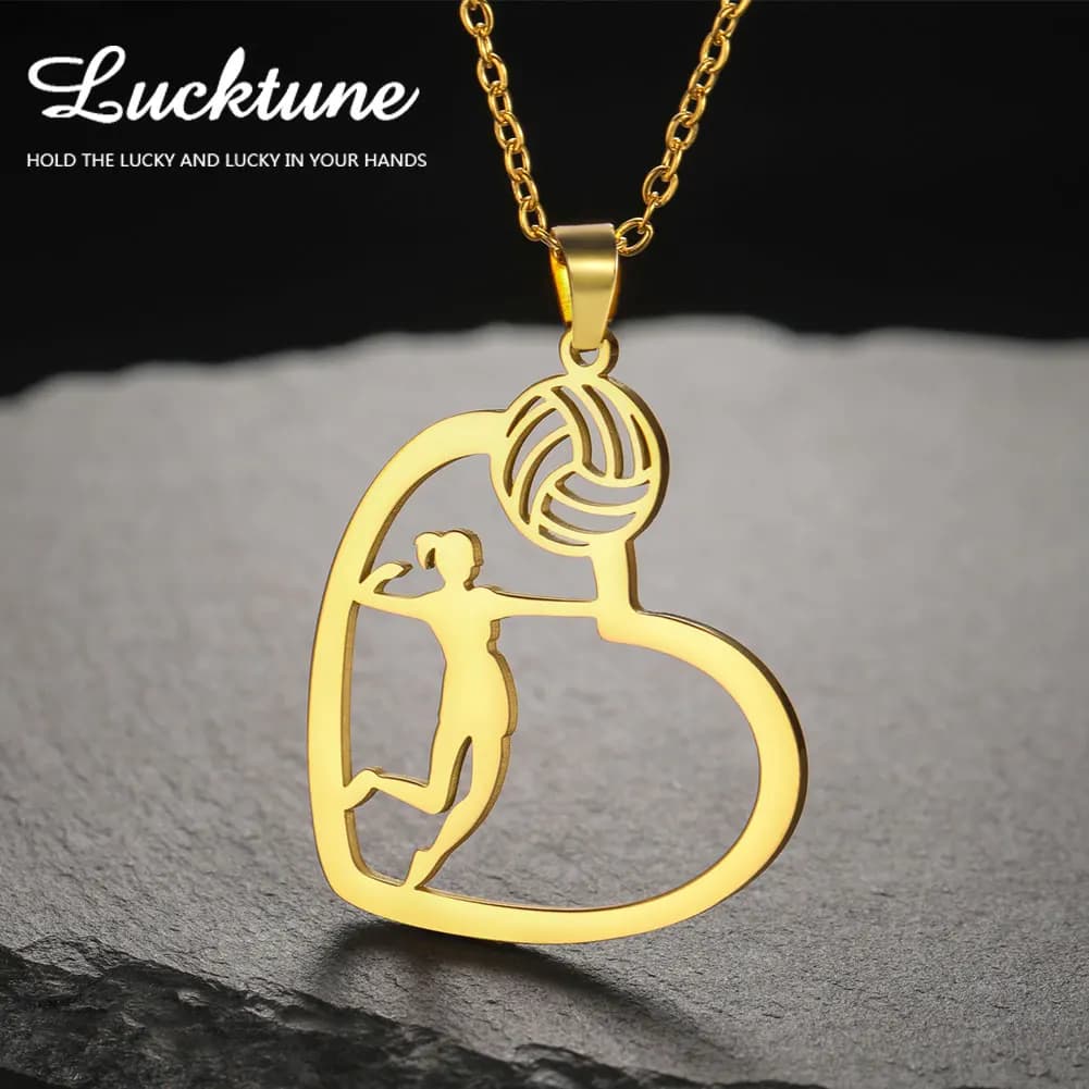 Lucktune Necklaces with Heart Shaped Volleyball Girl Pendant for Women Jewellery Gifts with Neck Chain for Sports Fans in Stainless Steel