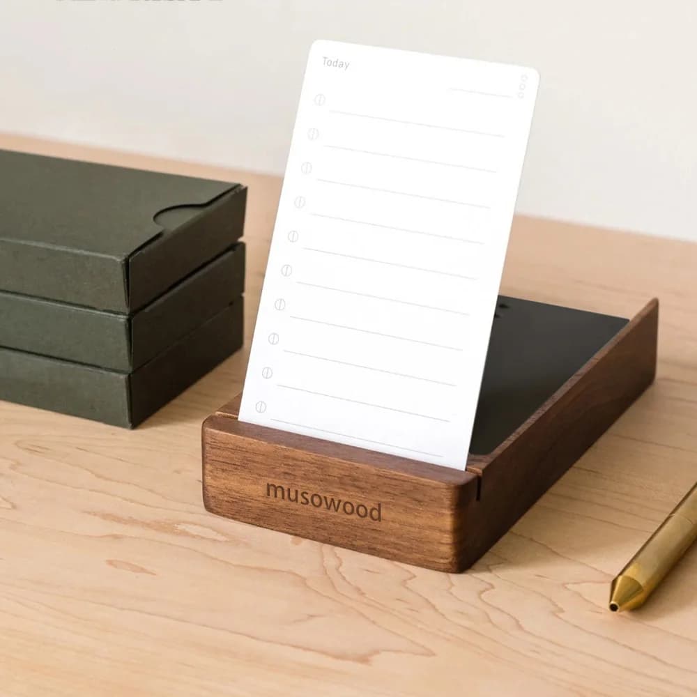 Daily List Planner Memo Pad with Walnut Wood Stand, 100 Sheets Undated Notebook Ideal for Desk & Office Accessories