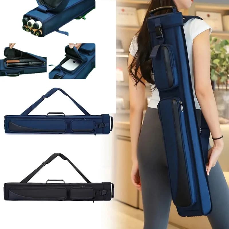 Custodia portatile per stecche da biliardo Borsa per stecche da biliardo Borsa per stecche da biliardo 8 fori con 2 tasche accessorie frontali e tracolla regolabile