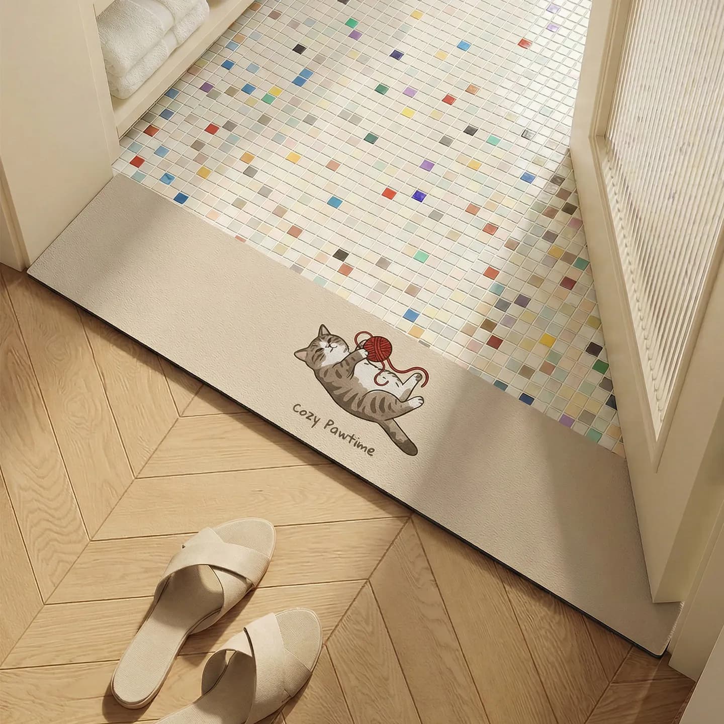 Tappetino d'Ingresso VIKAMA Stile Crema, Assorbente, Lungo e Antiscivolo, per Bagno e Decorazione Casa