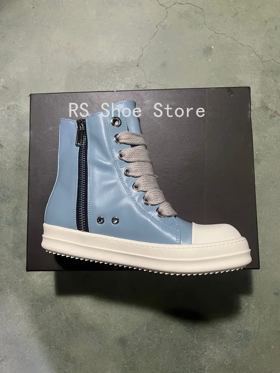 Ro Sneaker da uomo Wathet Scarpe alte in pelle blu Scarpe alte con lacci jumbo Stivaletti da donna Scarpe casual Stivali in pelle di vacchetta con cerniera Sneakers