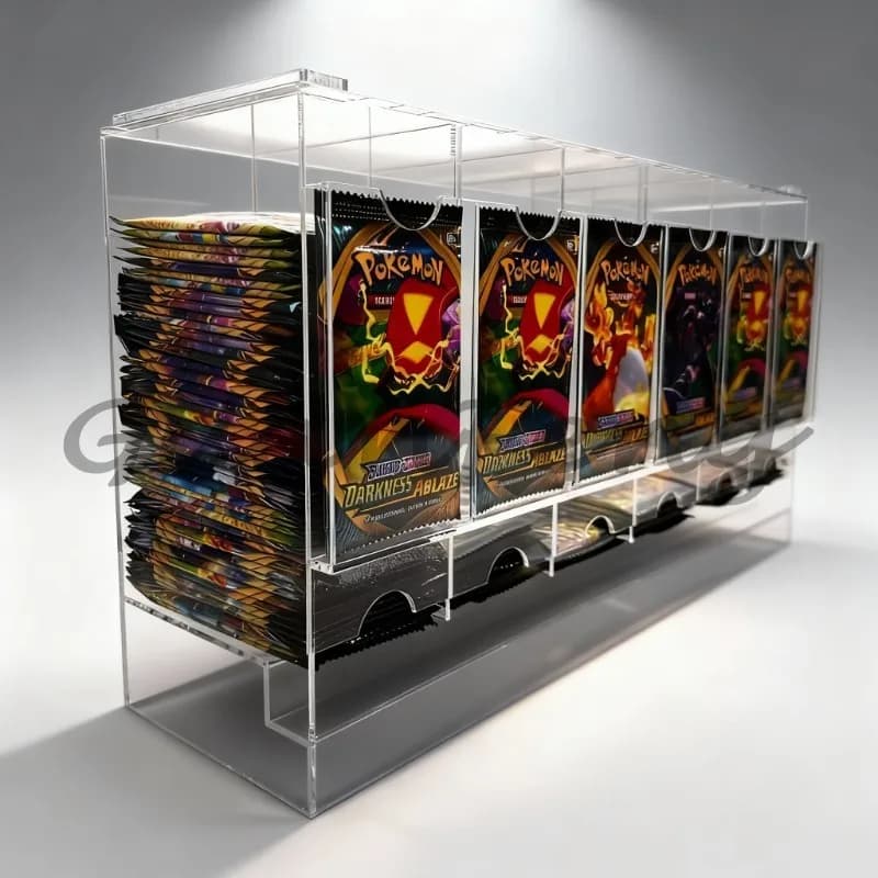 Glass 6 Slot TCG Trading Card Pack Booster Pack Dispenser Anti-Rust Game Animation Storage Removable Display Dustproof Storage