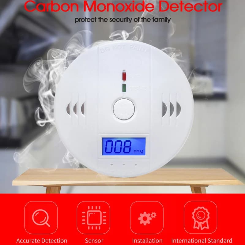 Rilevatore di monossido di carbonio Allarme sonoro e luminoso Perdite domestiche Rilevamento di fumo di gas di carbone CO per interni Display LCD