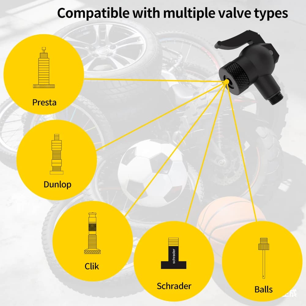 Bicycle air nozzle Portable Inflatable Pump Bike Tire Air Chuck Pump Valve Connector Adapter with Presta Schrader & Clik Valves